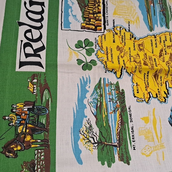 Vintage Irish Linen Tea Towel Ireland Landmark City Map NWOT 1980's - Picture 2 of 7